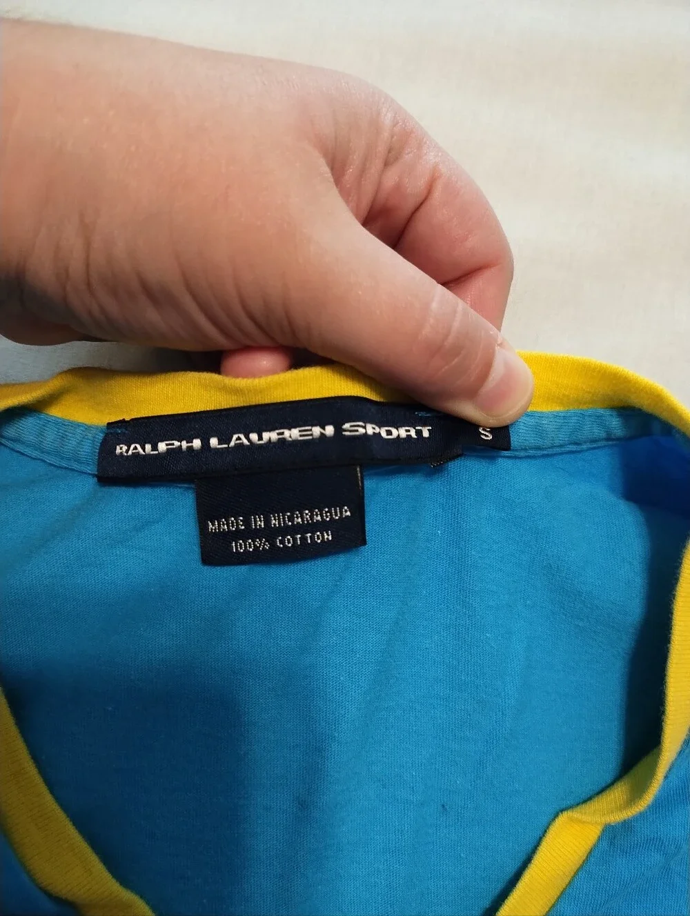 Vintage Ralph Lauren Sport Blue Cotton Tee with Yellow Trim